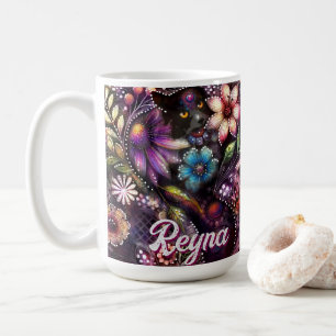 Caneca De Café Gatinho Floral Abstrato Personalizado