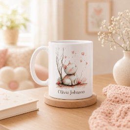 Caneca De Café Gatinho Fofo Personalizado com Corações