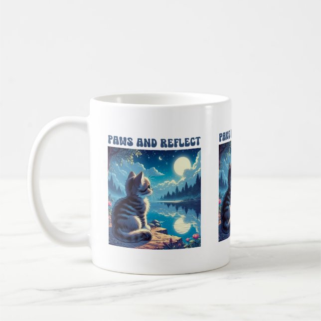 Caneca De Café Gatinho Fofo Reflete Mug de Mensagem (Esquerda)
