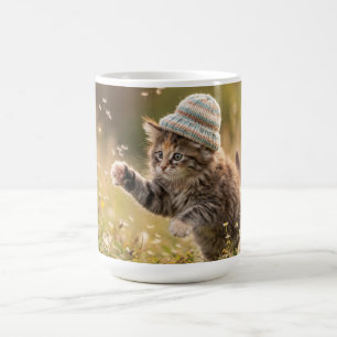 Caneca De Café Gatinho Fofo Vestindo um Chapéu Brincando com Dent