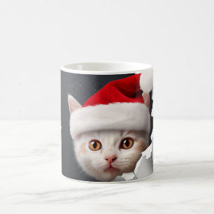 Caneca De Café Gatinho giro 3D com Papai Noel