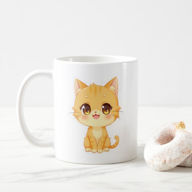 Caneca De Café Gatinho Laranja Cento (Com Donut)