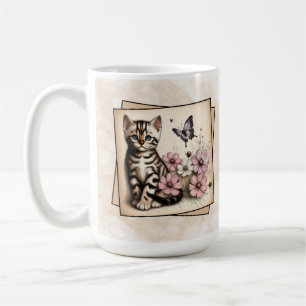 Caneca De Café Gatinho Listrado Floral
