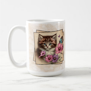 Caneca De Café Gatinho Marrom e Branco