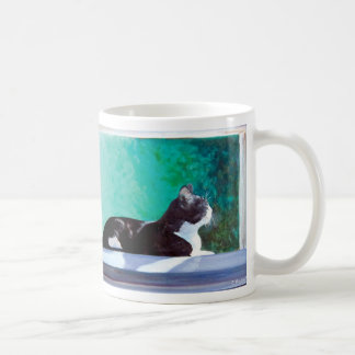 Caneca De Café Gatinho na janela da pintura de óleo original.