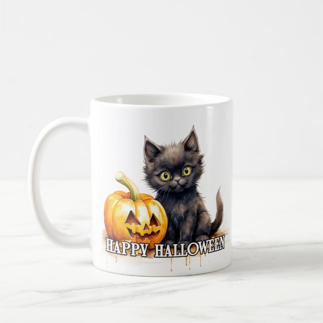 Caneca De Café Gatinho Preto | Feliz Halloween (Esquerda)