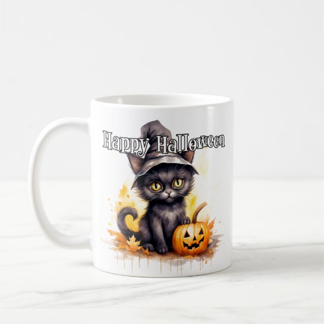Caneca De Café Gatinho Preto | Feliz Halloween (Esquerda)