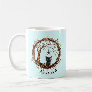 Caneca De Café Gatinho Preto Fofo Observando uma Estrela