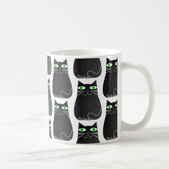 Caneca De Café Gatinho Preto - Olhos Verdes Personalizados (Direita)