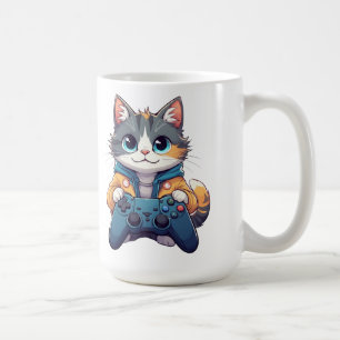 Caneca De Café Gatinho Segurando Controle de Jogo Gato Gamer Sorr