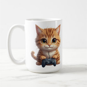 Caneca De Café Gatinho Segurando Controle de Jogo Gato Jogador