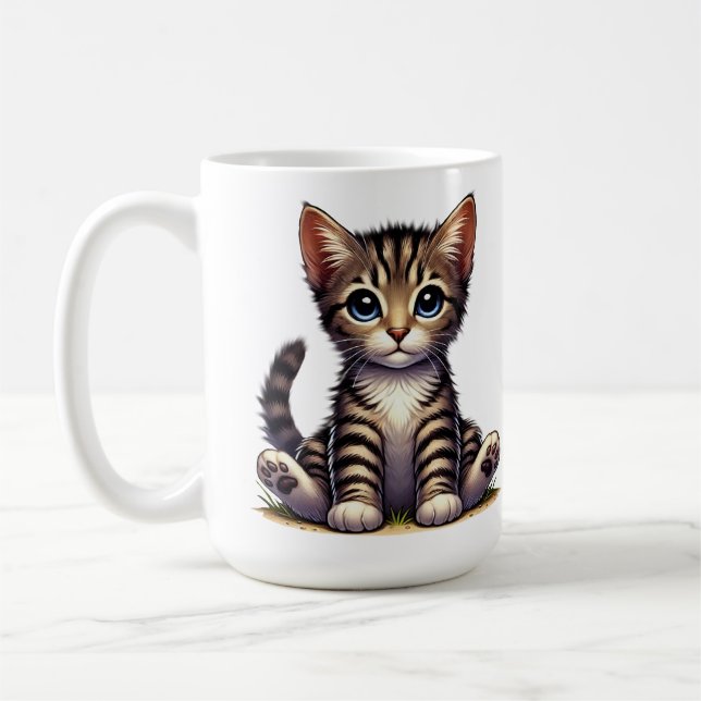 Caneca De Café Gatinho Tabby Adorável Com Olhos Azuis (Esquerda)