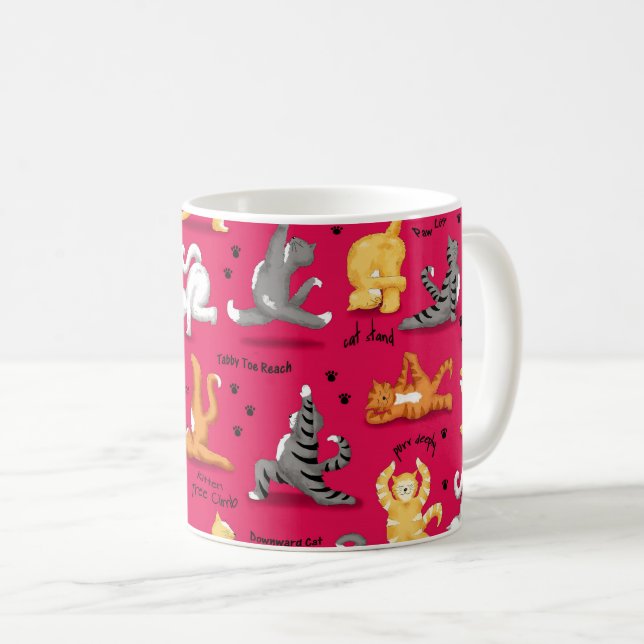 Caneca De Café Gatinho Yoga Possui Amarelo Vermelho (Frente Esquerda)