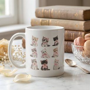 Caneca De Café Gatinhos Adoráveis com Laço Rosa Café para Amantes