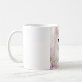Caneca De Café Gatinhos Brancos E Flores Cor-De-Rosa