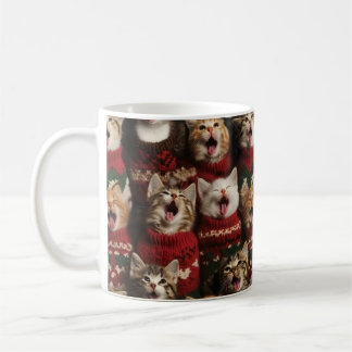 Caneca De Café Gatinhos Cantando Árvore De Natal Em Suéteres 2