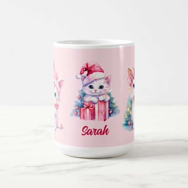 Caneca De Café Gatinhos de Natal Cor-de-Rosa Bonitos Personalizad (Centro)
