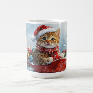 Caneca De Café Gato Abissínio em Trenó Deixe Nevar Natal