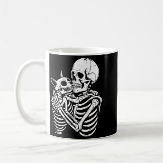 Caneca De Café Gato Abraçando Esqueleto Halloween Gato Engraçado 