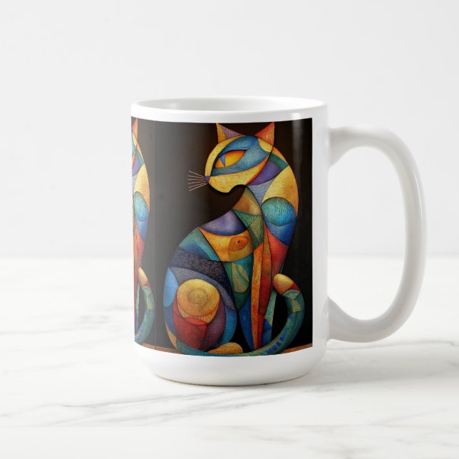 Caneca de Café Gato Abstrato – Geométrico Colorido (Direita)