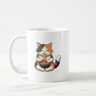 Caneca De Café Gato Adorável Aproveitando Ramen