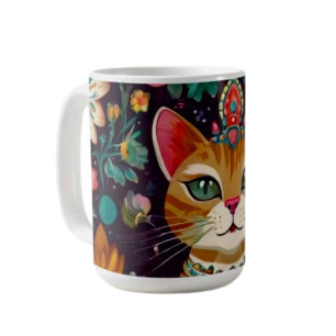 Caneca De Café Gato Adornado Coroado