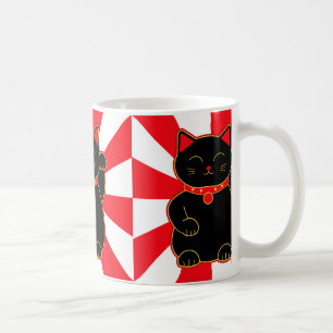 Caneca De Café Gato afortunado preto