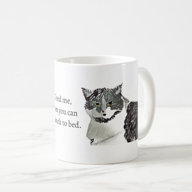 Caneca De Café Gato - Alimente-me, então você pode voltar para a  (Frente Esquerda)