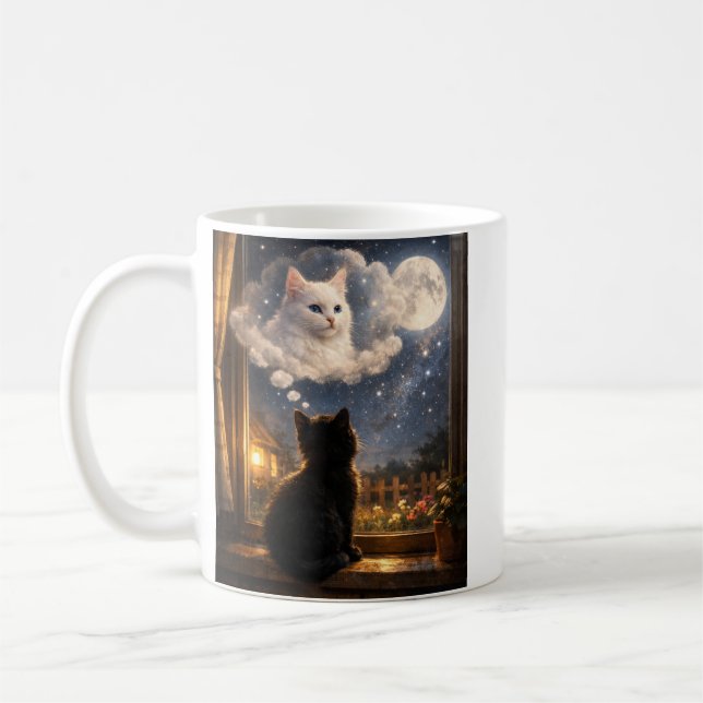 Caneca De Café Gato Amor Lua & Estrelas (Esquerda)