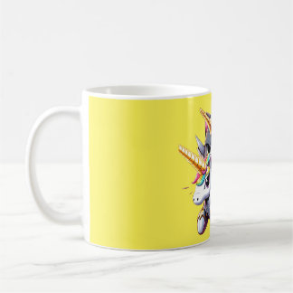 Caneca De Café Gato Andando no Unicorn Robot Amarelo