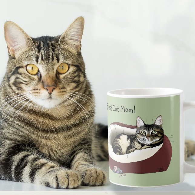 Caneca De Café Gato Angorá Fofo Dia das Mães Verde (Criador carregado)