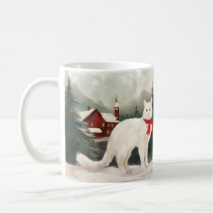 Caneca De Café Gato Angorá Turco na Neve de Natal