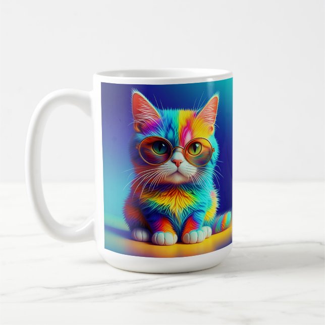 Caneca De Café Gato Arco-Íris Com Retrato De Óculos-47567 (Esquerda)