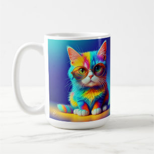 Caneca De Café Gato Arco-Íris Com Retrato De Óculos-47567