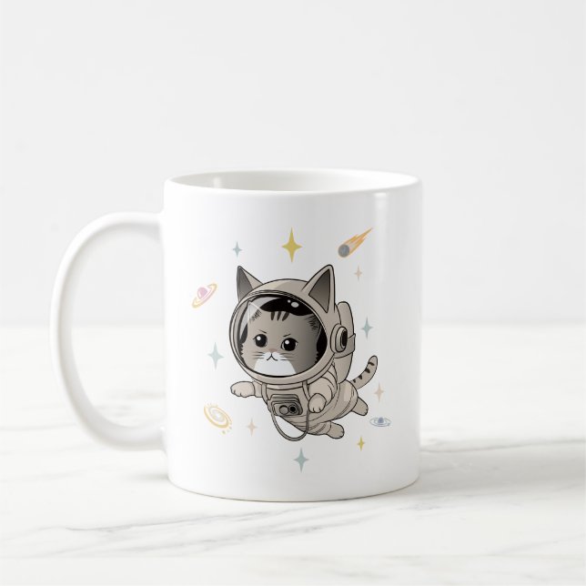 Caneca De Café Gato Astronauta no Gato de Corte Espacial (Esquerda)
