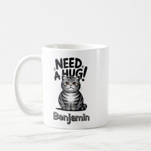 Caneca De Café Gato Atigrado Fofo Precisa de um Abraço Animal Eng
