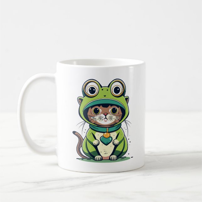 Caneca De Café Gato bebê bonito com chapéu Sapo (Esquerda)