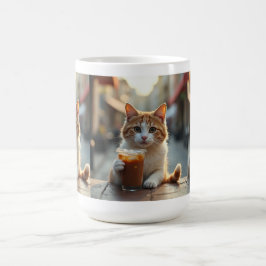 Caneca De Café Gato Bebendo Café Em Uma Rua