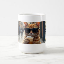 Gato Bebendo Café Em Uma Rua
