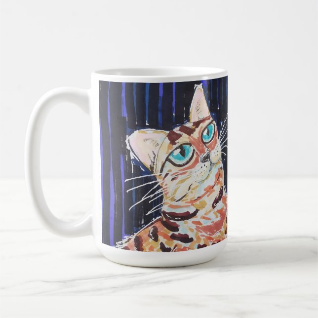 Caneca De Café Gato Bengal Neon Noir (Esquerda)