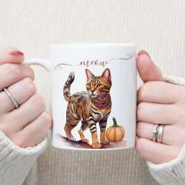 Caneca De Café Gato bengala de aquarela do Halloween com abóbora
