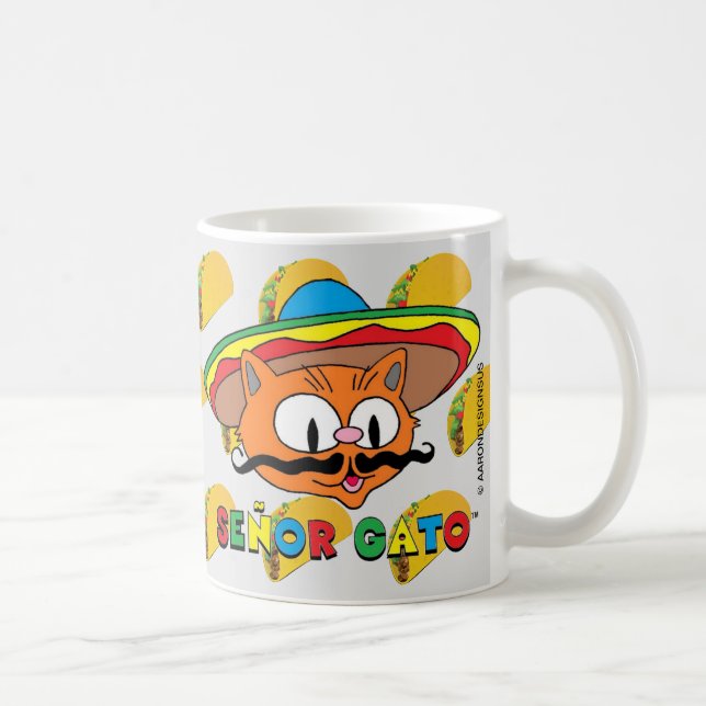 Caneca De Café Gato Bigode de Desenho Animado Senor Gato com Taco (Direita)