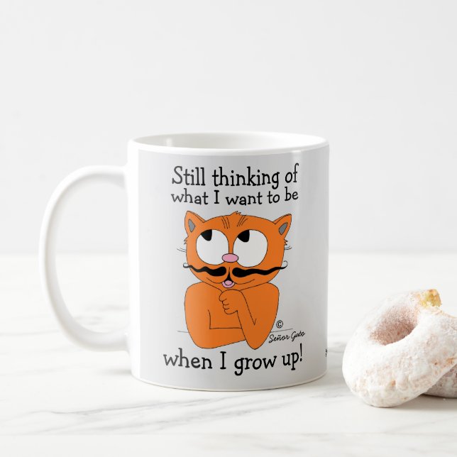 Caneca De Café Gato Bigode Desenho Animado Dito Divertido (Com Donut)
