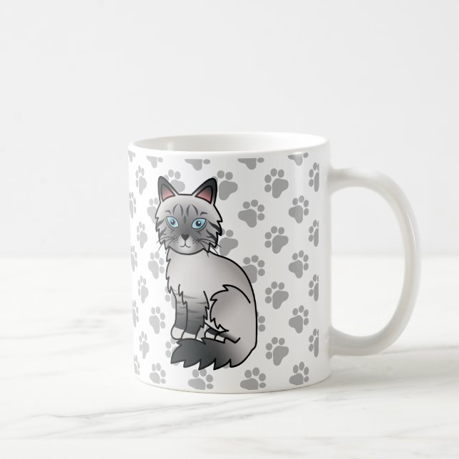 Caneca De Café Gato Birman / Ragdoll Malhado de Pontas Azuis & Pa (Direita)