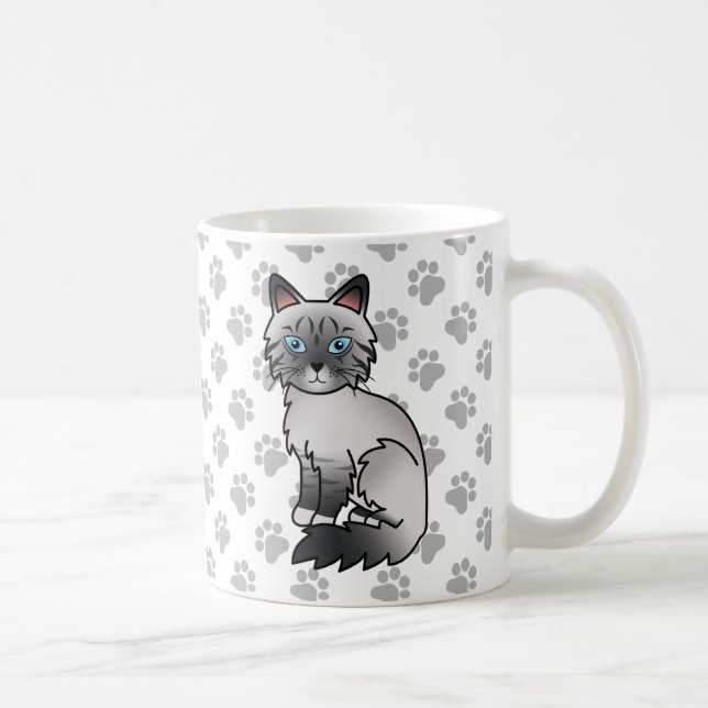 Caneca De Café Gato Birman / Ragdoll Malhado de Pontas Azuis & Pa (Direita)