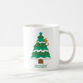 Caneca De Café Gato bonito ama árvore de natal personalizada