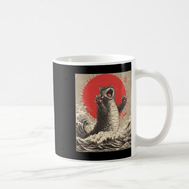 Caneca De Café Gato Bonito Catzilla Cat Arte Japonesa Engraçado G (Direita)