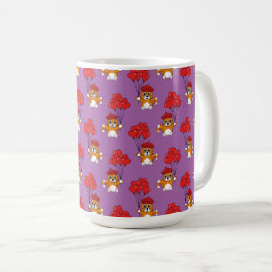Caneca De Café Gato Bonito com Balões de Coração Vermelho
