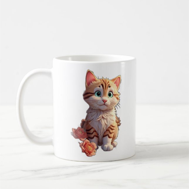 Caneca De Café Gato Bonito Com Flores Bonitas (Esquerda)