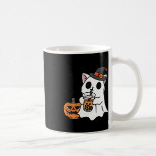 Caneca De Café Gato Bonito De Halloween No Fantasma Bebendo Boba